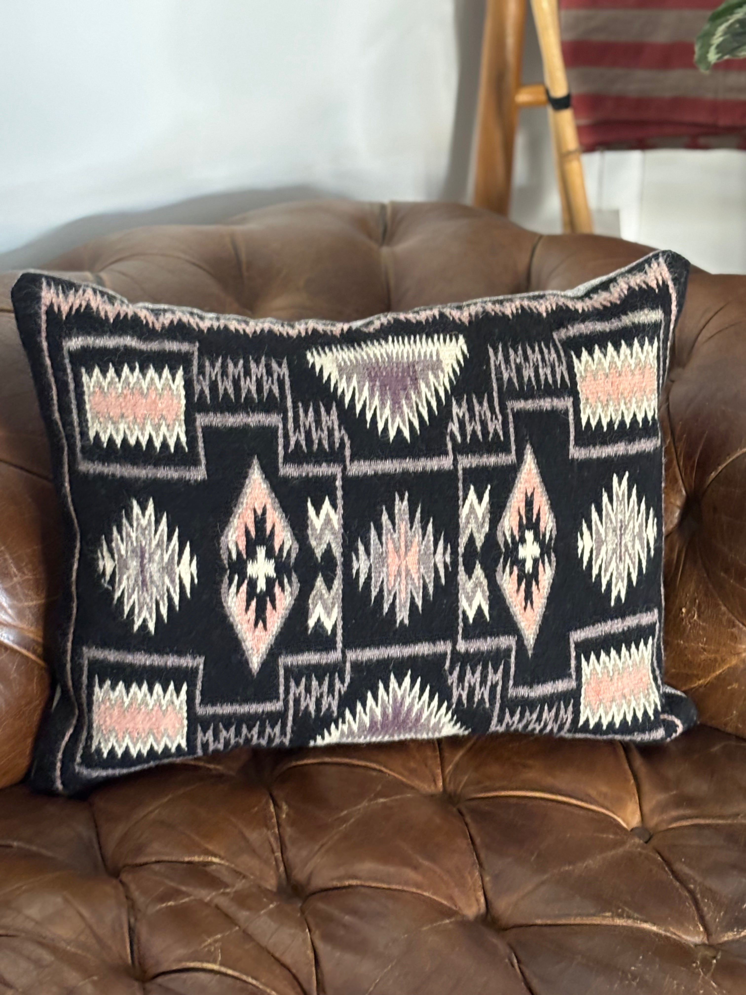 Vintage Navajo Rug Pillow | Pink Wool Skies